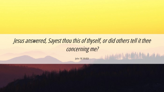 Picture 06 - John 18:34 ASV Desktop Wallpaper - Jesus answered, Sayest thou this of thyself, or - Desktop Bible Verse Wallpaper