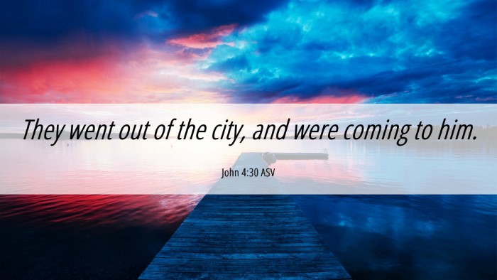Picture 06 - John 4:30 ASV Desktop Wallpaper - They went out of the city, and were coming to - Desktop Bible Verse Wallpaper