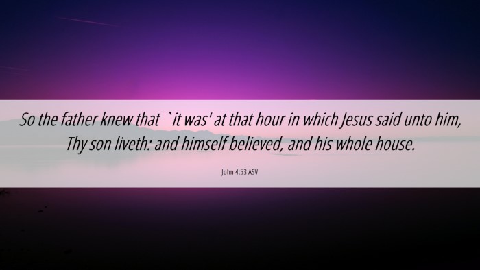 Picture 06 - John 4:53 ASV Desktop Wallpaper - So the father knew that `it was' at that hour in - Desktop Bible Verse Wallpaper