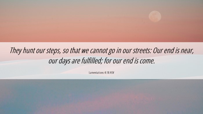 Picture 06 - Lamentations 4:18 ASV Desktop Wallpaper - They hunt our steps, so that we cannot go in our - Desktop Bible Verse Wallpaper
