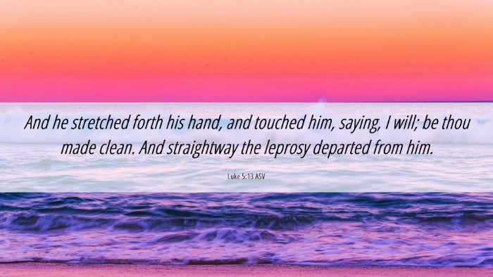 Picture 06 - Luke 5:13 ASV Desktop Wallpaper - And he stretched forth his hand, and touched him, - Desktop Bible Verse Wallpaper