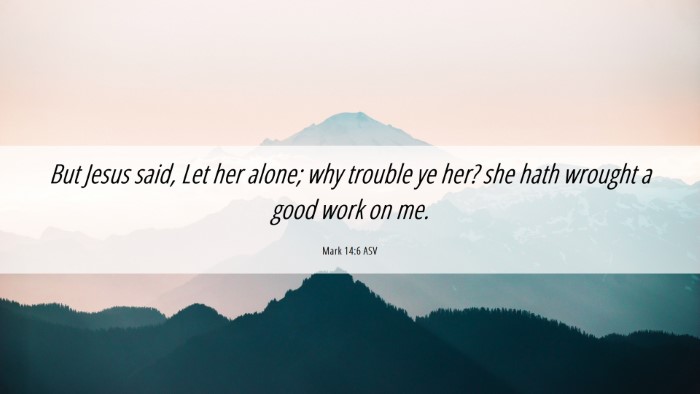 Picture 06 - Mark 14:6 ASV Desktop Wallpaper - But Jesus said, Let her alone; why trouble ye - Desktop Bible Verse Wallpaper