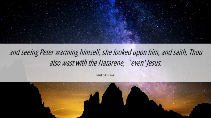 Picture 06 - Mark 14:67 ASV Desktop Wallpaper - and seeing Peter warming himself, she looked upon - Desktop Bible Verse Wallpaper