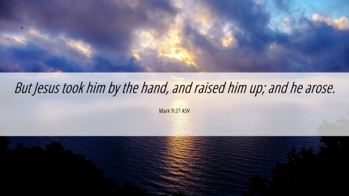 Picture 06 - Mark 9:27 ASV Desktop Wallpaper - But Jesus took him by the hand, and raised him - Desktop Bible Verse Wallpaper
