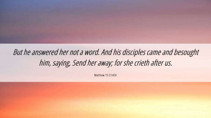 Picture 06 - Matthew 15:23 ASV Desktop Wallpaper - But he answered her not a word. And his disciples - Desktop Bible Verse Wallpaper
