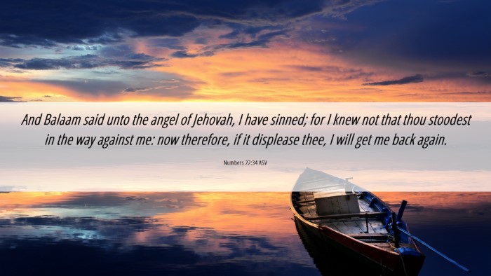 Picture 06 - Numbers 22:34 ASV Desktop Wallpaper - And Balaam said unto the angel of Jehovah, I have - Desktop Bible Verse Wallpaper