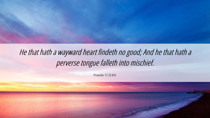 Picture 06 - Proverbs 17:20 ASV Desktop Wallpaper - He that hath a wayward heart findeth no good; And - Desktop Bible Verse Wallpaper