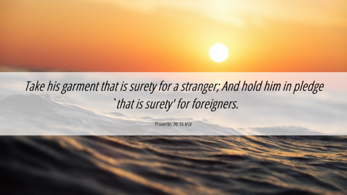 Picture 06 - Proverbs 20:16 ASV Desktop Wallpaper - Take his garment that is surety for a stranger; - Desktop Bible Verse Wallpaper