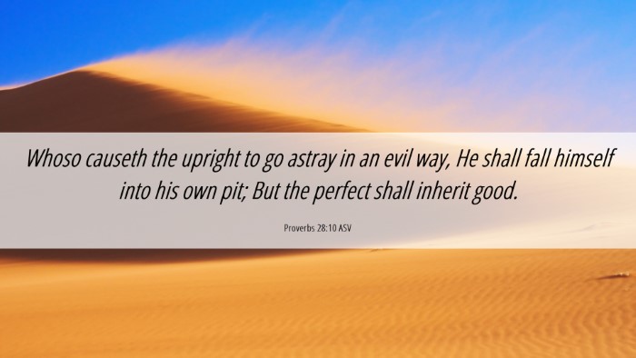 Picture 06 - Proverbs 28:10 ASV Desktop Wallpaper - Whoso causeth the upright to go astray in an evil - Desktop Bible Verse Wallpaper