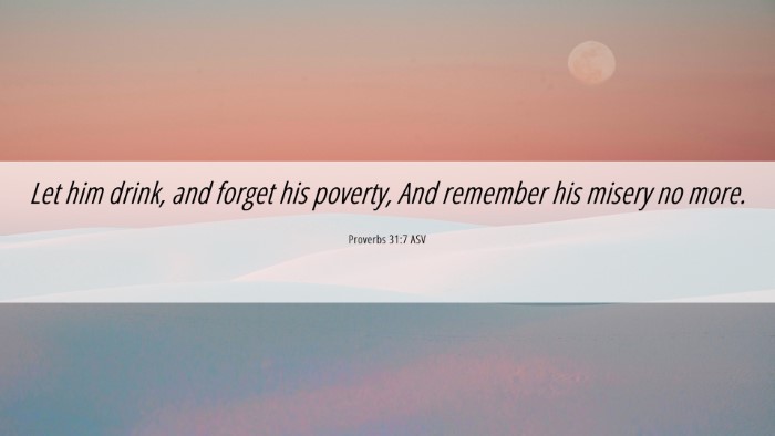 Picture 06 - Proverbs 31:7 ASV Desktop Wallpaper - Let him drink, and forget his poverty, And - Desktop Bible Verse Wallpaper