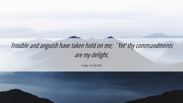 Picture 06 - Psalms 119:143 ASV Desktop Wallpaper - Trouble and anguish have taken hold on me; `Yet' - Desktop Bible Verse Wallpaper