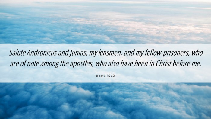 Picture 06 - Romans 16:7 ASV Desktop Wallpaper - Salute Andronicus and Junias, my kinsmen, and my - Desktop Bible Verse Wallpaper