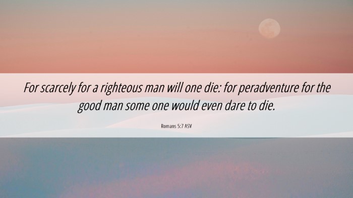 Picture 06 - Romans 5:7 ASV Desktop Wallpaper - For scarcely for a righteous man will one die: - Desktop Bible Verse Wallpaper
