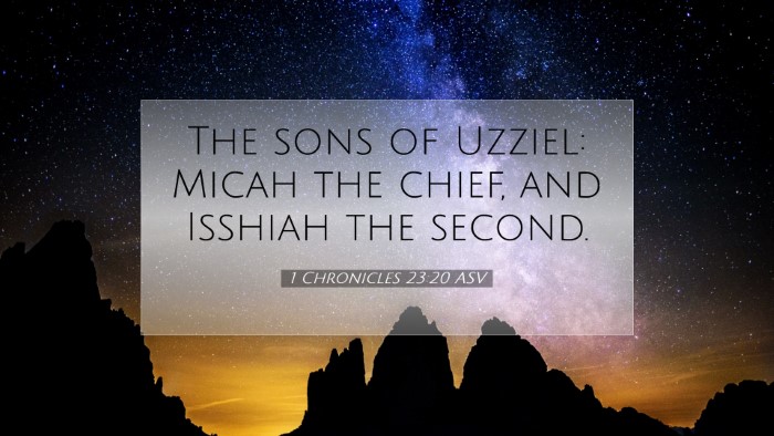 Picture 07 - 1 Chronicles 23:20 ASV Desktop Wallpaper - The sons of Uzziel: Micah the chief, and Isshiah - Desktop Bible Verse Wallpaper