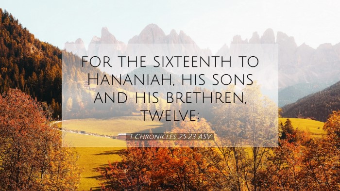 Picture 07 - 1 Chronicles 25:23 ASV Desktop Wallpaper - for the sixteenth to Hananiah, his sons and his - Desktop Bible Verse Wallpaper