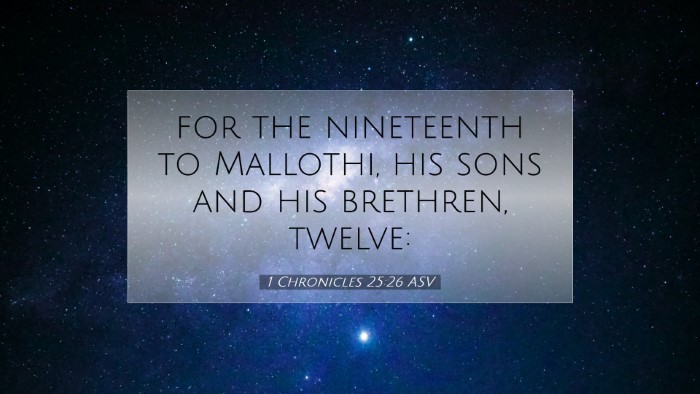 Picture 07 - 1 Chronicles 25:26 ASV Desktop Wallpaper - for the nineteenth to Mallothi, his sons and his - Desktop Bible Verse Wallpaper