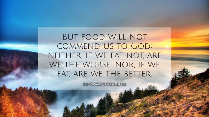 Picture 07 - 1 Corinthians 8:8 ASV Desktop Wallpaper - But food will not commend us to God: neither, if - Desktop Bible Verse Wallpaper