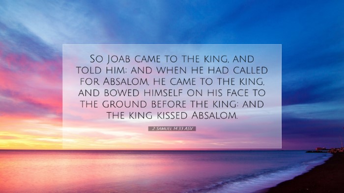 Picture 07 - 2 Samuel 14:33 ASV Desktop Wallpaper - So Joab came to the king, and told him; and when - Desktop Bible Verse Wallpaper