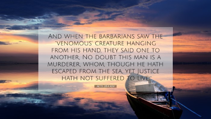 Picture 07 - Acts 28:4 ASV Desktop Wallpaper - And when the barbarians saw the `venomous' - Desktop Bible Verse Wallpaper