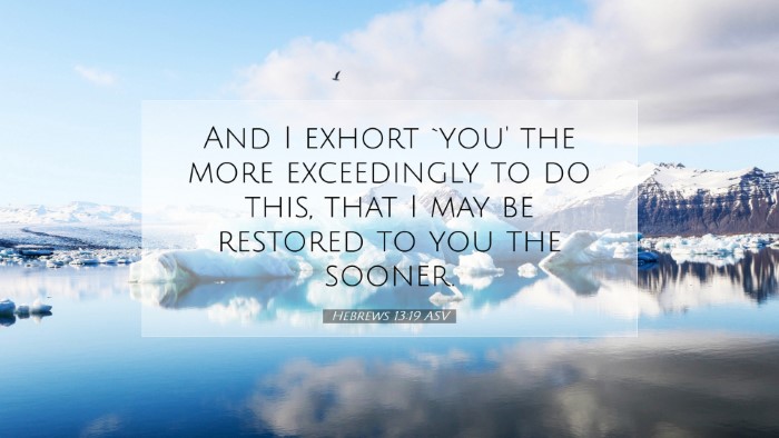 Picture 07 - Hebrews 13:19 ASV Desktop Wallpaper - And I exhort `you' the more exceedingly to do - Desktop Bible Verse Wallpaper