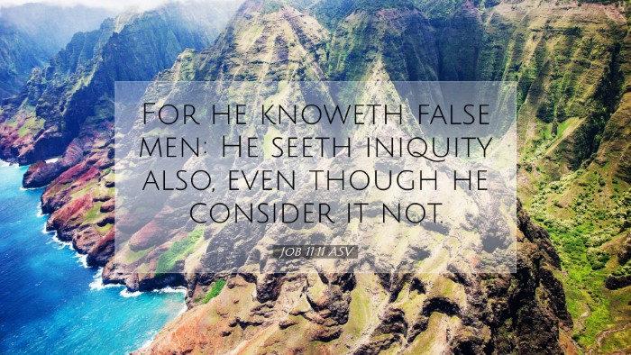 Picture 07 - Job 11:11 ASV Desktop Wallpaper - For he knoweth false men: He seeth iniquity also, - Desktop Bible Verse Wallpaper