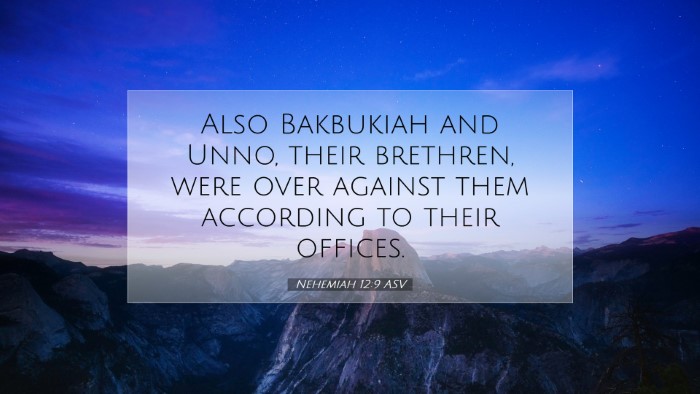 Picture 07 - Nehemiah 12:9 ASV Desktop Wallpaper - Also Bakbukiah and Unno, their brethren, were - Desktop Bible Verse Wallpaper