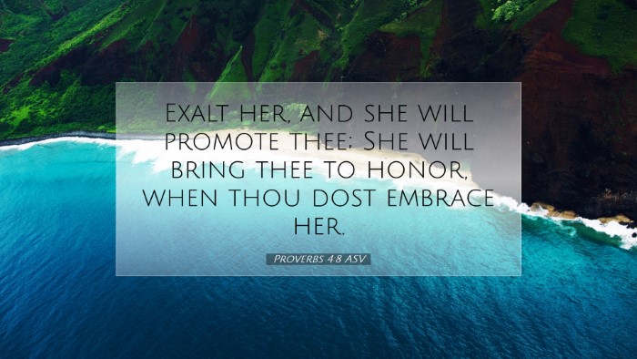 Picture 07 - Proverbs 4:8 ASV Desktop Wallpaper - Exalt her, and she will promote thee; She will - Desktop Bible Verse Wallpaper