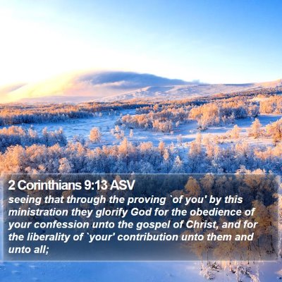 2 Corinthians 9:13 ASV Bible Verse Image