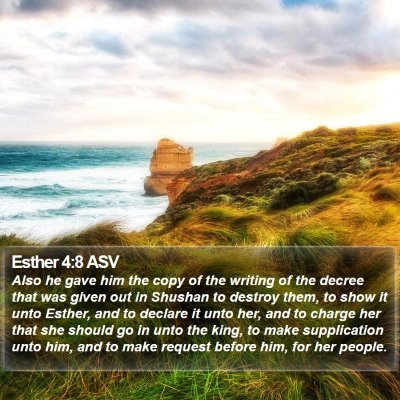 Esther 4:8 ASV Bible Verse Image