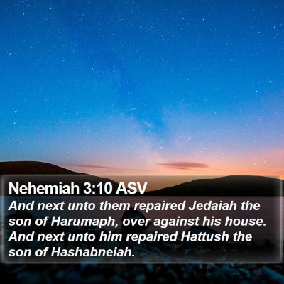 Nehemiah 3:10 ASV Bible Verse Image