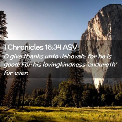 Picture 02 - 1 Chronicles 16:34 ASV - O give thanks unto Jehovah; for he is good; For - Bible Verse Picture