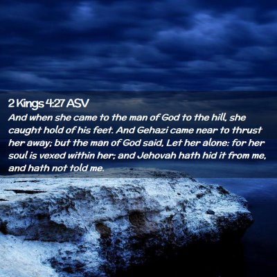 Picture 02 - 2 Kings 4:27 ASV - And when she came to the man of God to the hill, - Bible Verse Picture