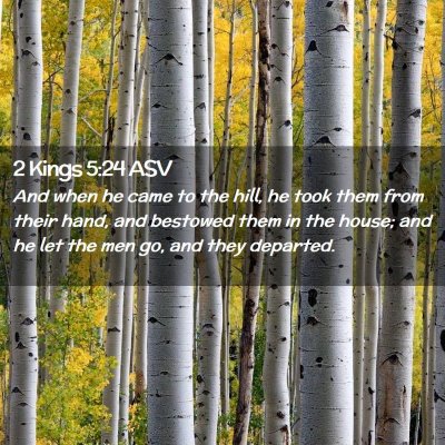 Picture 02 - 2 Kings 5:24 ASV - And when he came to the hill, he took them from - Bible Verse Picture