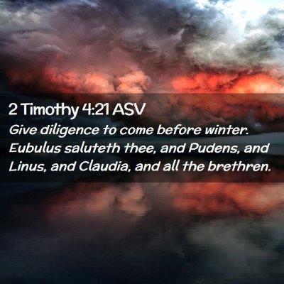 Picture 02 - 2 Timothy 4:21 ASV - Give diligence to come before winter. Eubulus - Bible Verse Picture