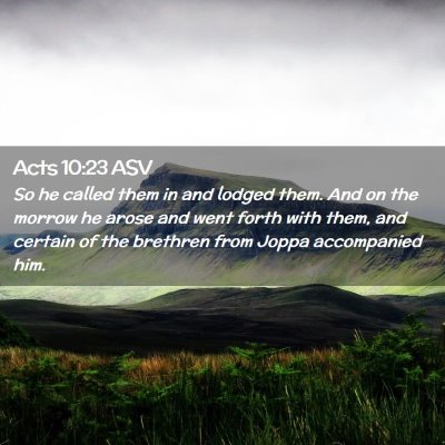 Picture 02 - Acts 10:23 ASV - So he called them in and lodged them. And on the - Bible Verse Picture