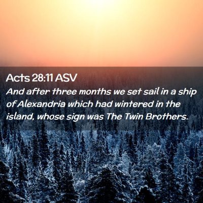 Picture 02 - Acts 28:11 ASV - And after three months we set sail in a ship of - Bible Verse Picture