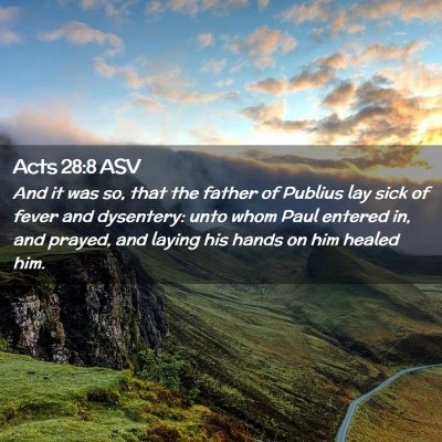 Picture 02 - Acts 28:8 ASV - And it was so, that the father of Publius lay - Bible Verse Picture