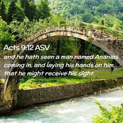 Picture 02 - Acts 9:12 ASV - and he hath seen a man named Ananias coming in, - Bible Verse Picture