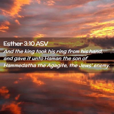 Picture 02 - Esther 3:10 ASV - And the king took his ring from his hand, and - Bible Verse Picture