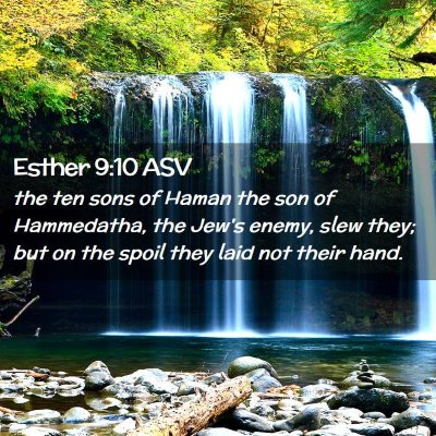 Picture 02 - Esther 9:10 ASV - the ten sons of Haman the son of Hammedatha, the - Bible Verse Picture