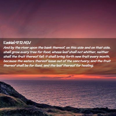 Picture 02 - Ezekiel 47:12 ASV - And by the river upon the bank thereof, on this - Bible Verse Picture