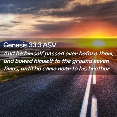 Picture 02 - Genesis 33:3 ASV - And he himself passed over before them, and bowed - Bible Verse Picture