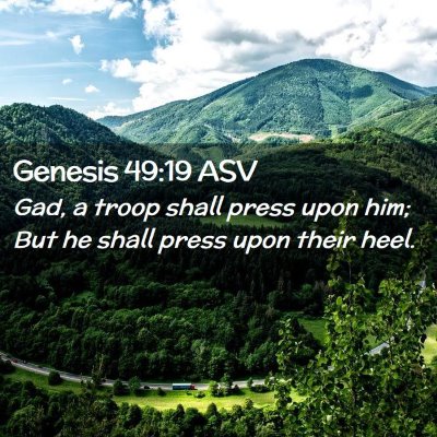 Picture 02 - Genesis 49:19 ASV - Gad, a troop shall press upon him; But he shall - Bible Verse Picture