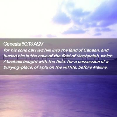 Picture 02 - Genesis 50:13 ASV - for his sons carried him into the land of Canaan, - Bible Verse Picture