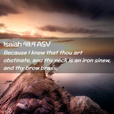 Picture 02 - Isaiah 48:4 ASV - Because I knew that thou art obstinate, and thy - Bible Verse Picture
