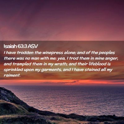 Picture 02 - Isaiah 63:3 ASV - I have trodden the winepress alone; and of the - Bible Verse Picture