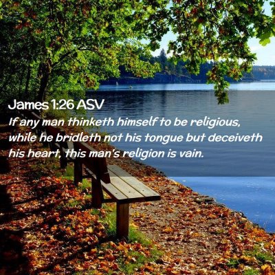 Picture 02 - James 1:26 ASV - If any man thinketh himself to be religious, - Bible Verse Picture