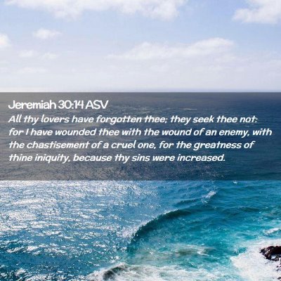 Picture 02 - Jeremiah 30:14 ASV - All thy lovers have forgotten thee; they seek - Bible Verse Picture