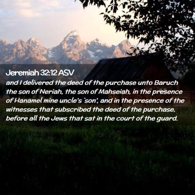 Picture 02 - Jeremiah 32:12 ASV - and I delivered the deed of the purchase unto - Bible Verse Picture