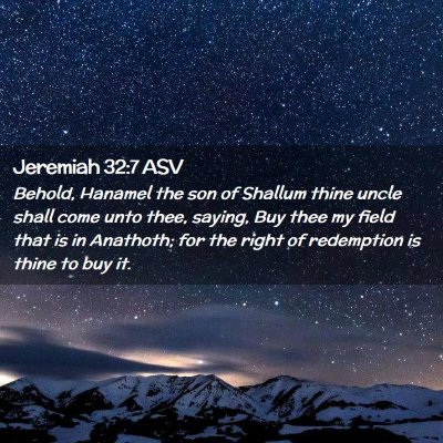 Picture 02 - Jeremiah 32:7 ASV - Behold, Hanamel the son of Shallum thine uncle - Bible Verse Picture